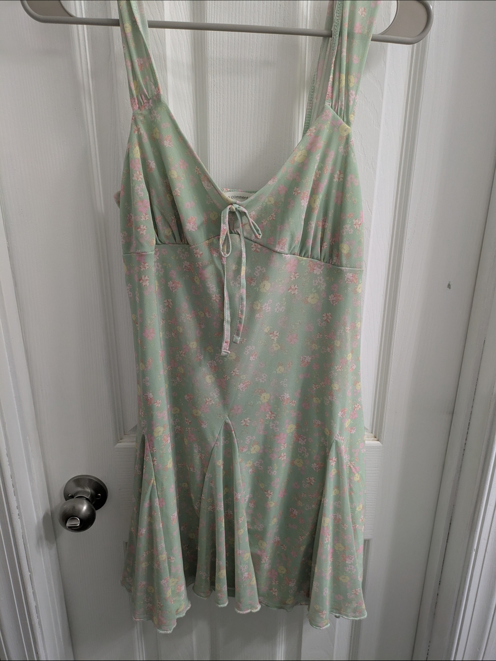 NWT Y2K Mint Green Fairy Slip Dress Size XL Floral Flounce Mini No Comment